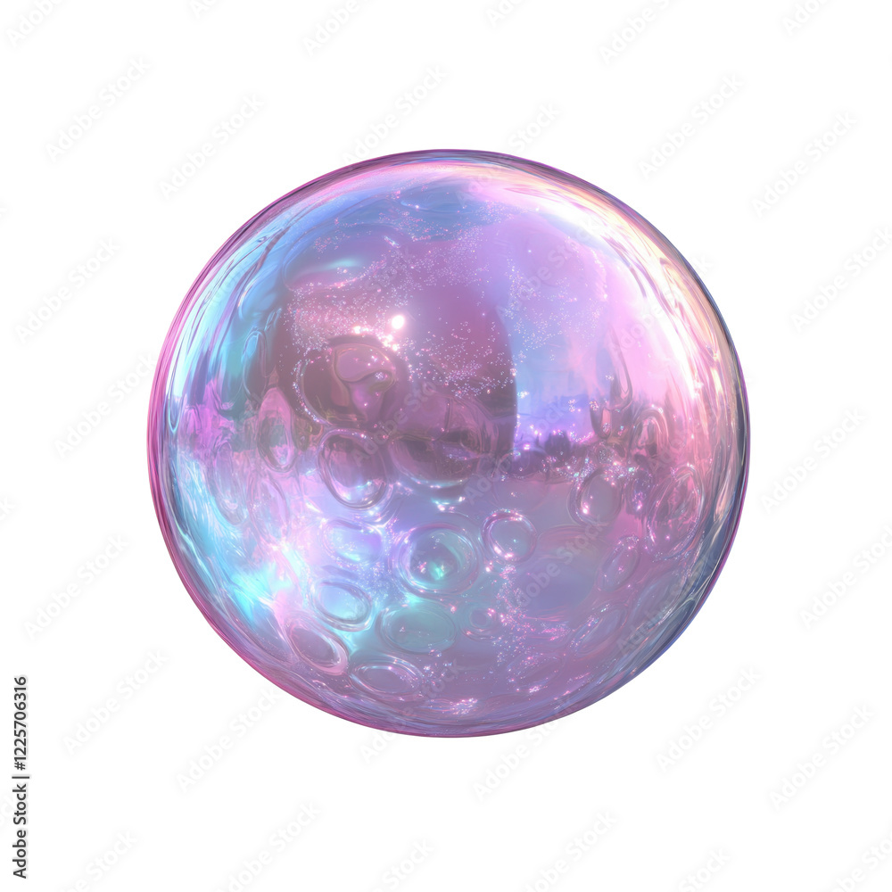 Obraz premium 3D illustration of an iridescent pastel sphere with a sparkling surface, exuding a dreamy and ethereal vibe, ideal for creative and magical themes. Isolated on transparent background, png