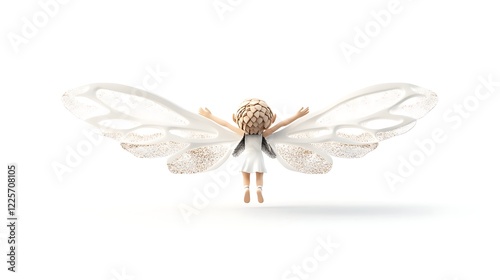 tiny fairy flying glittering wings isolated white background photo