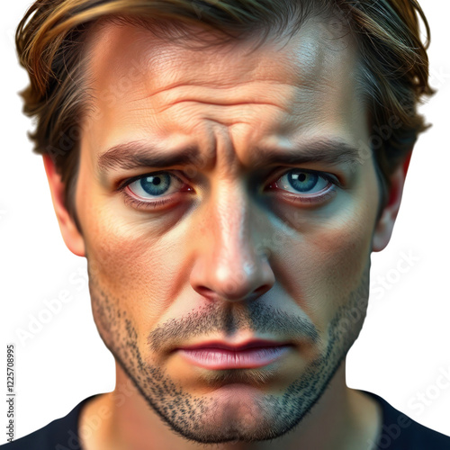 Sad German mature man isolated on transparent background