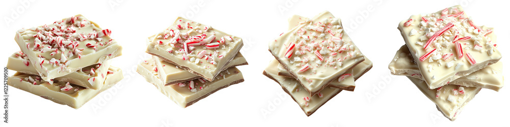 White Chocolate Peppermint Bark – A festive white chocolate bark topped with crushed peppermint for a refreshing holiday-inspired treat. Isolated on Clear White Background Highly Detailed White Chocolate Peppermint Bark – A festive white chocolate bark topped with crushed peppermint for a refreshing holiday-inspired treat. Isolated on Clear White Background Highly Detailed