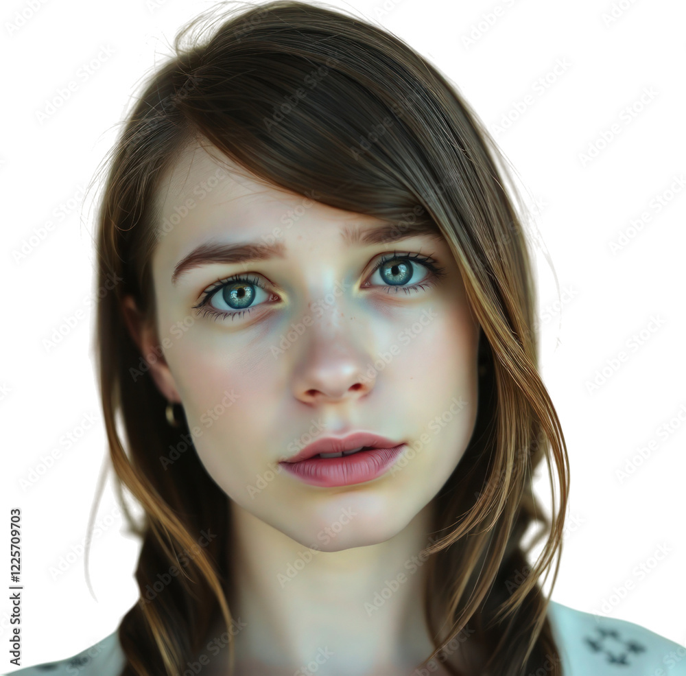 Sad young German woman isolated on transparent background Sad young German woman isolated on transparent background