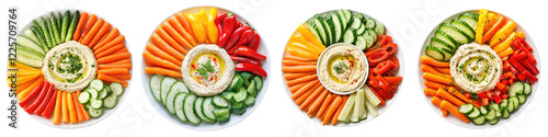 Veggie Platter with Hummus Dip – A colorful platter of fresh vegetables like carrots cucumber and bell peppers served with a creamy hummus dip for a healthy and satisfying snack. Isolated on Clear Whi photo