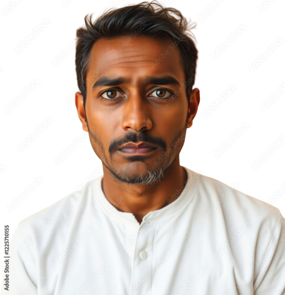Sad Indian young man isolated on transparent background