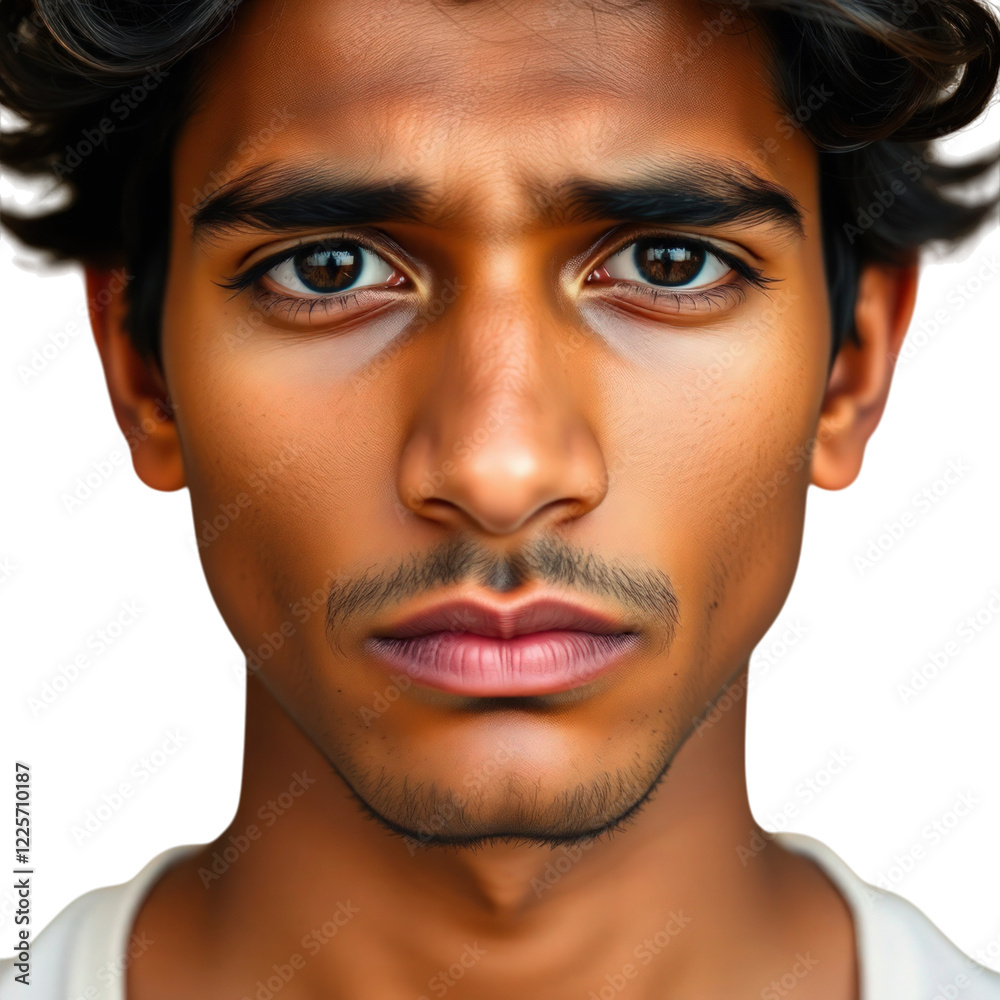 Sad Indian young man isolated on transparent background