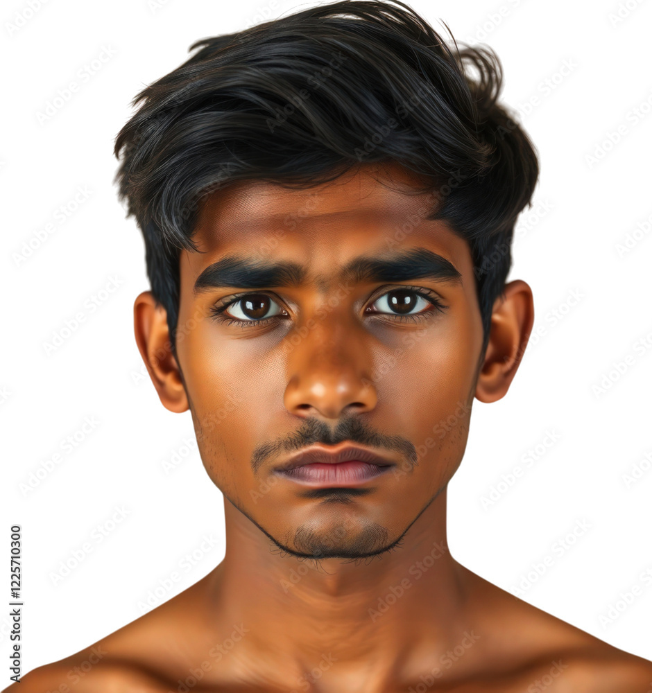 Sad Indian young man isolated on transparent background