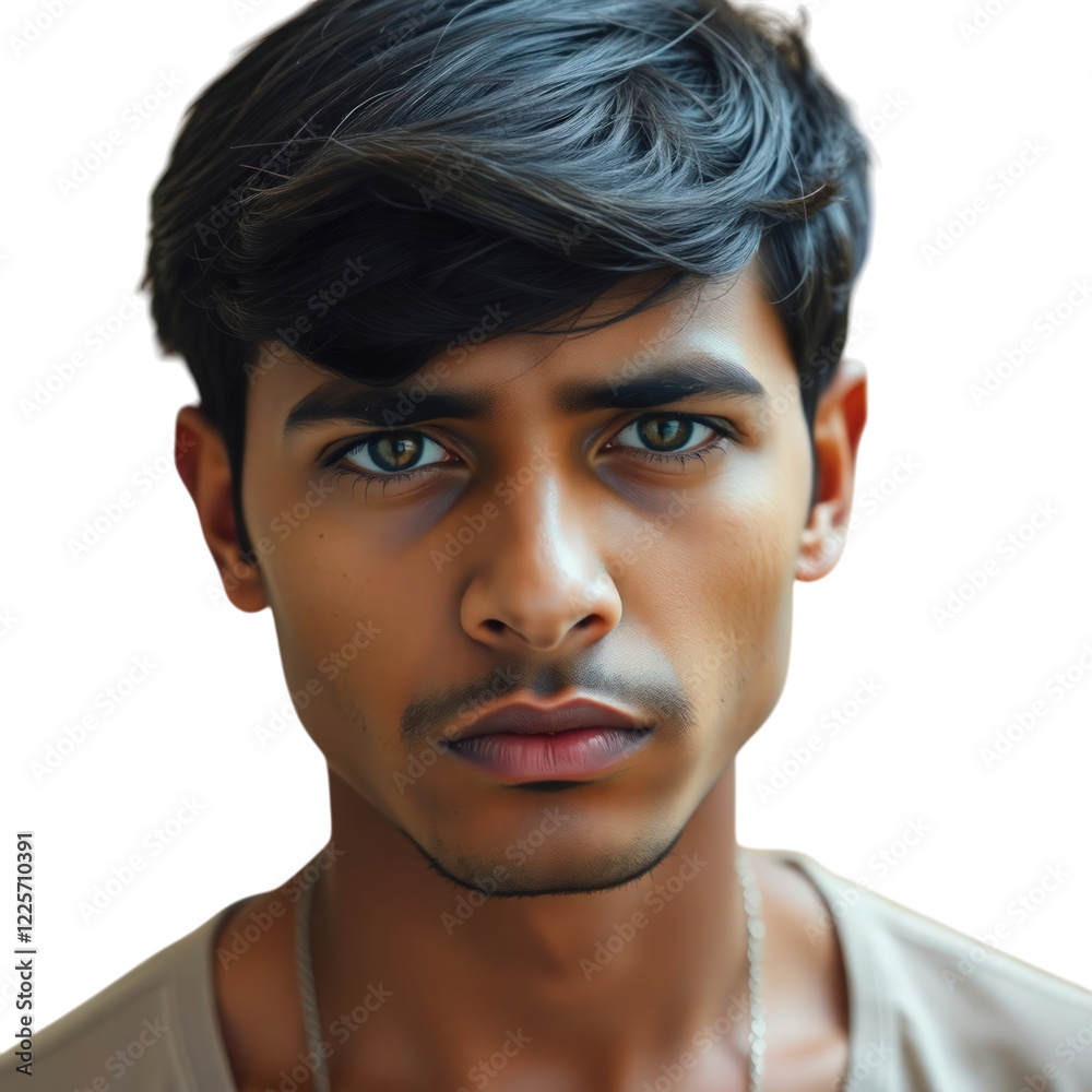 Sad Indian young man isolated on transparent background