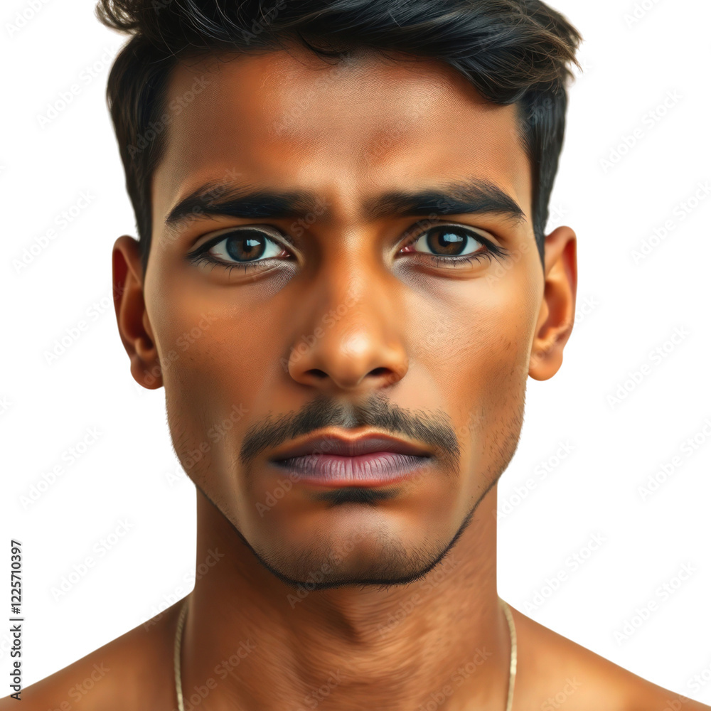 Sad Indian young man isolated on transparent background