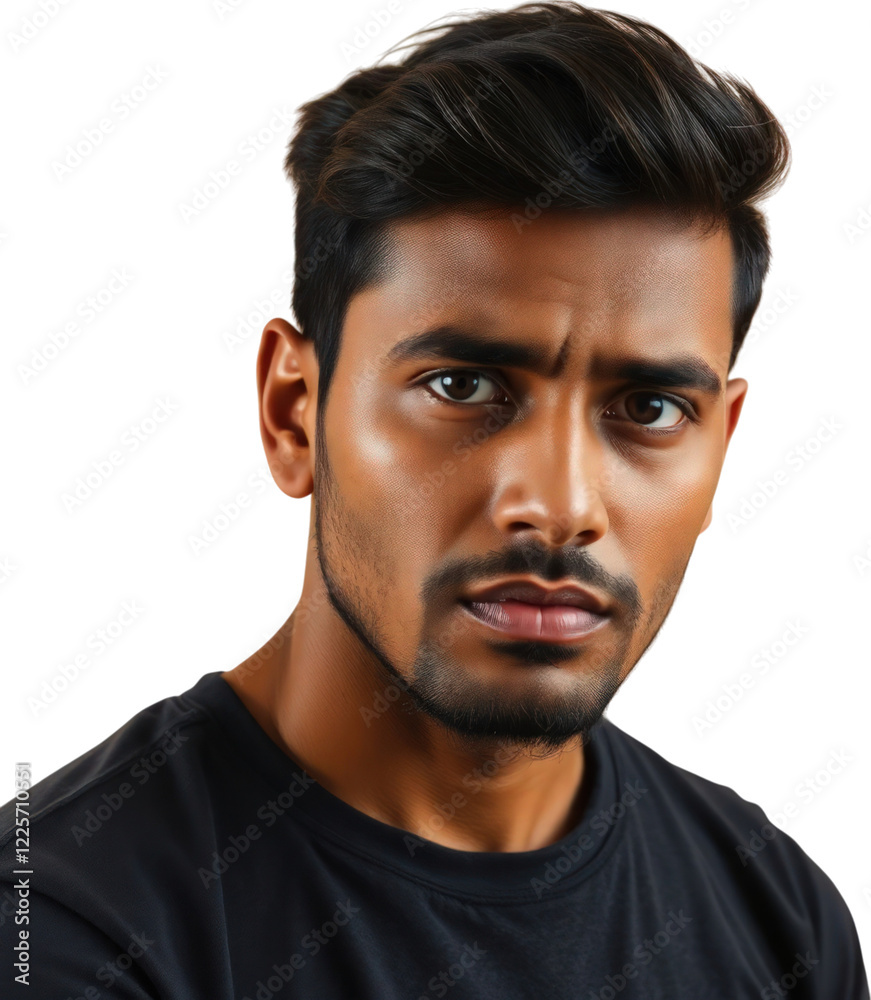 Fototapeta premium Sad Indian young man isolated on transparent background