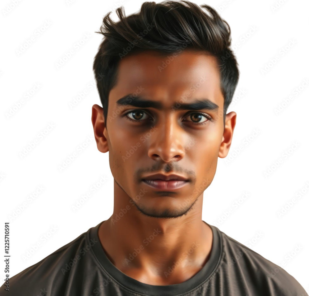 Sad Indian young man isolated on transparent background