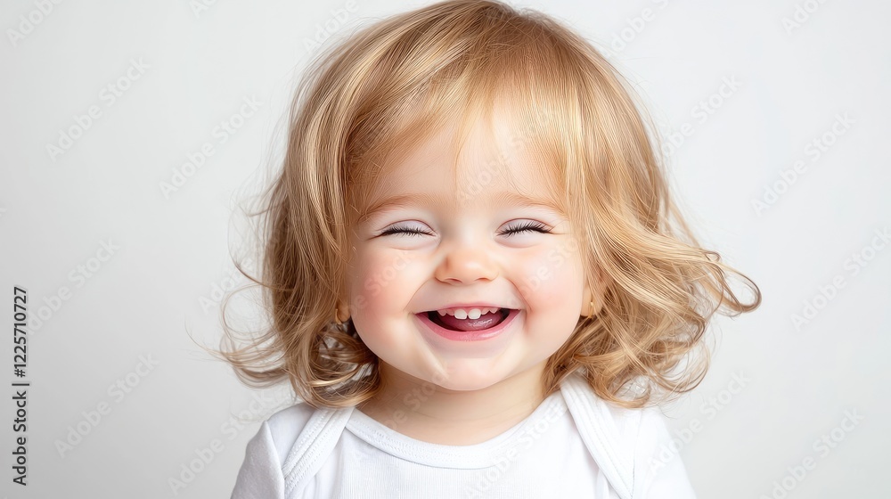 Happy toddler girl laughing, studio portrait, white background, child healthcare Happy toddler girl laughing, studio portrait, white background, child healthcare