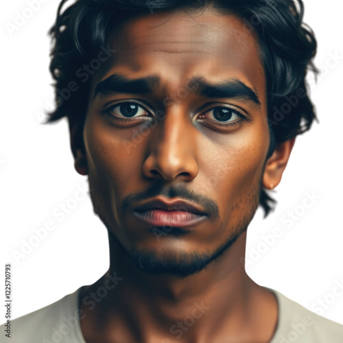Obraz na płótnie Sad Indian young man isolated on transparent background w salonie