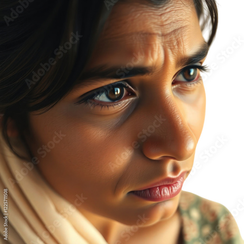 Obraz na płótnie Sad Indian young woman isolated on transparent background w salonie