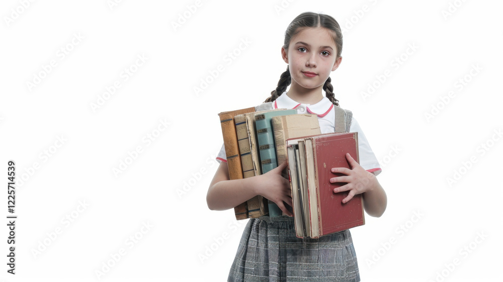 portrait of a young schoolgirl carrying books isolated on white portrait of a young schoolgirl carrying books isolated on white