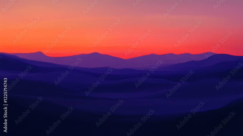 Obraz premium Orange dunes and mountains, orange-purple sunset palette