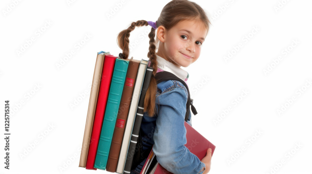 portrait of a young schoolgirl carrying books isolated on white portrait of a young schoolgirl carrying books isolated on white