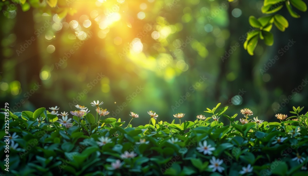 A lush green field with a bunch of flowers A lush green field with a bunch of flowers