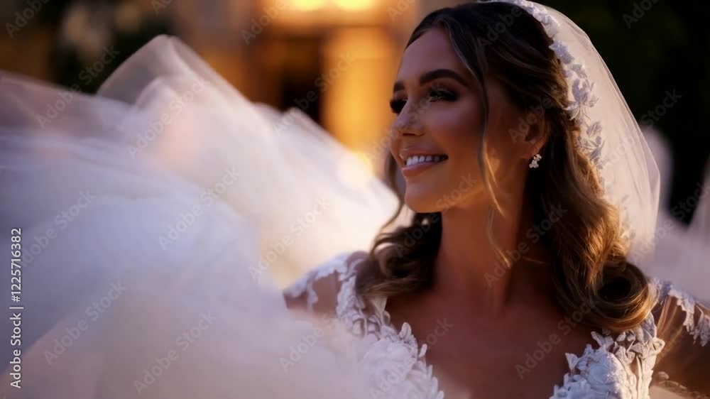Exquisite Slow Motion Capture of a Bride Spinning in Her Flowing Wedding Dress – A breathtaking, high-definition moment of pure bridal elegance and dynamic, joyful movement on her special day.