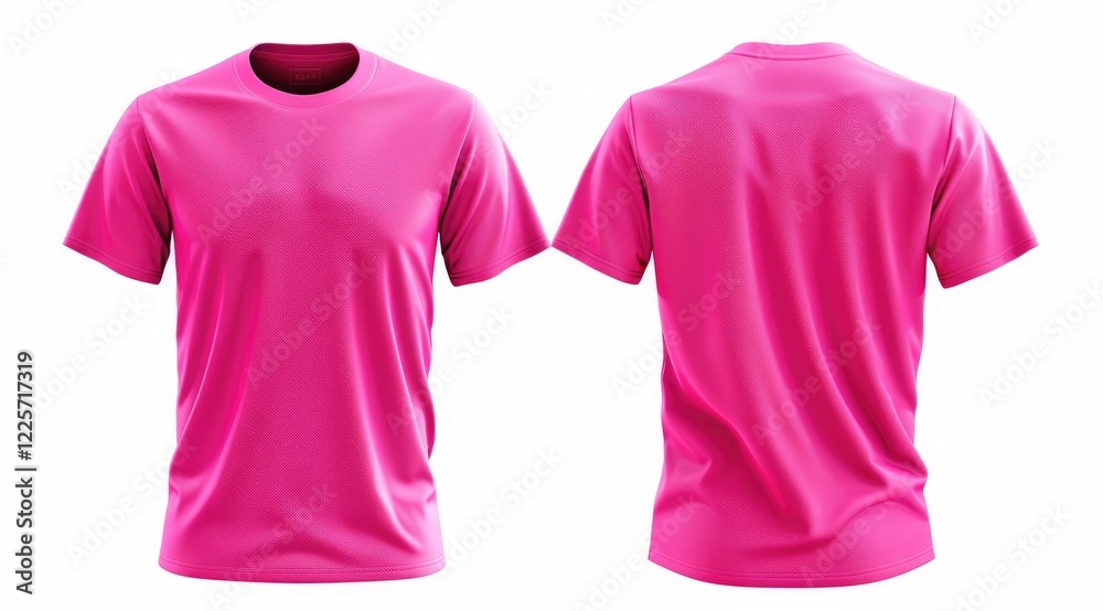 Vibrant Pink Minimalist Design T-Shirt Front and Back Isolated on White Vibrant Pink Minimalist Design T-Shirt Front and Back Isolated on White