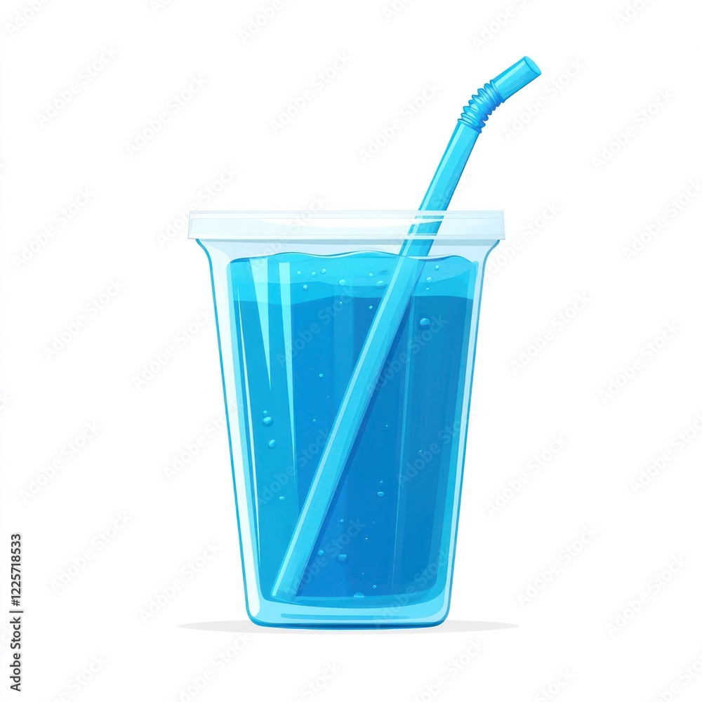 Blue drink in disposable cup with straw, graphic illustration Blue drink in disposable cup with straw, graphic illustration