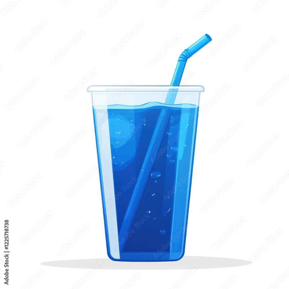 Blue drink in disposable cup with straw, isolated illustration Blue drink in disposable cup with straw, isolated illustration