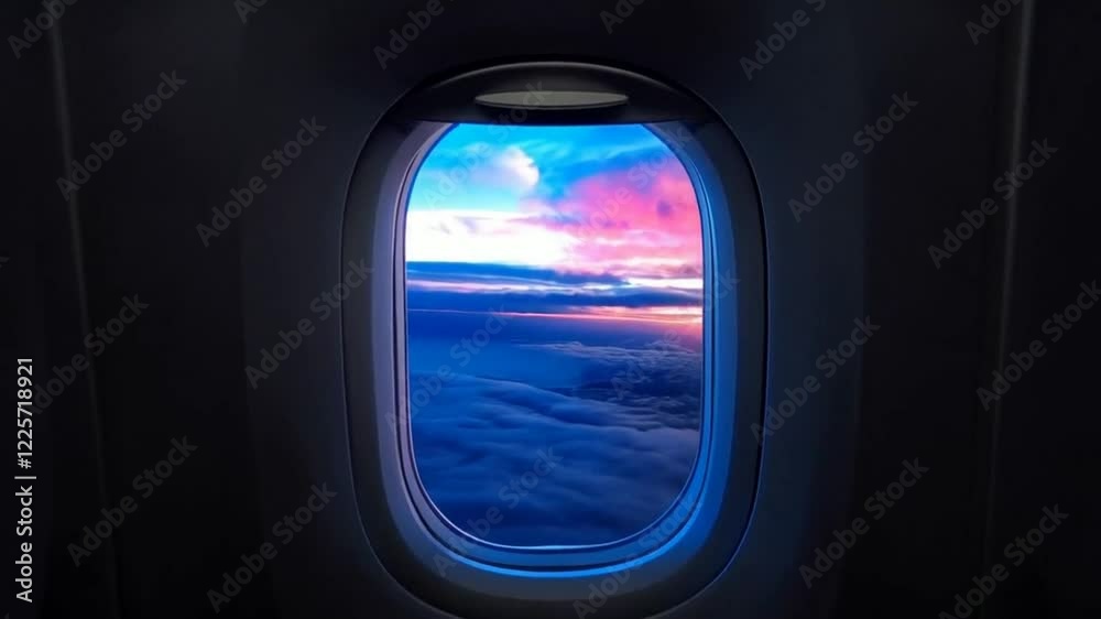 Airplane Window View of Serene Clouds Drifting Slowly with Calm and Still Surroundings, Tranquil Travel Perspective Airplane Window View of Serene Clouds Drifting Slowly with Calm and Still Surroundings, Tranquil Travel Perspective