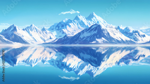 Wallpaper Mural Majestic snow-capped mountain peaks under clear blue sky reflection. Crystal Peaks. Illustration Torontodigital.ca