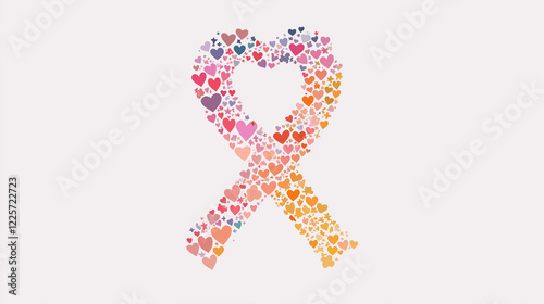 Clipart of a single cancer ribbon made up of smaller symbols like hearts, stars, and flowers, representing the collective contributions of individuals