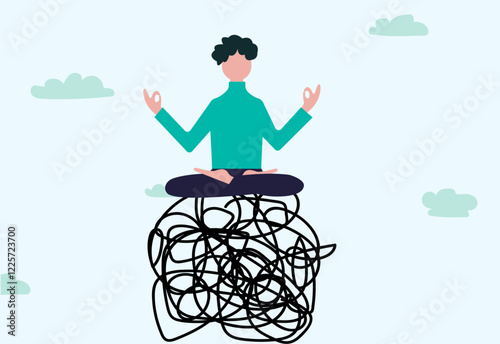 Meditation during trouble and stress illustration