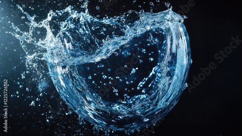 A blue water splash forms a ring against a black background.