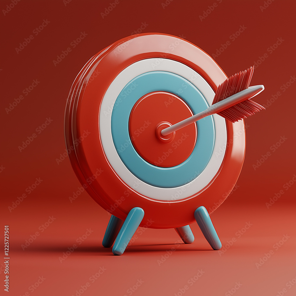 Red and white bullseye target with blue arrow hitting center, success and precision concept for business, focus, achievement, leadership, accuracy, and marketing strategy Red and white bullseye target with blue arrow hitting center, success and precision concept for business, focus, achievement, leadership, accuracy, and marketing strategy