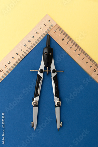 Circinus, compasses and wooden measuring rulers	 photo