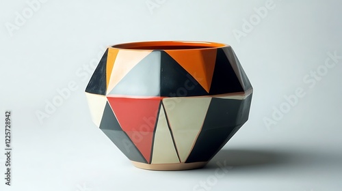 A pot shaped like a geometric prism with bold contrasting tones photo