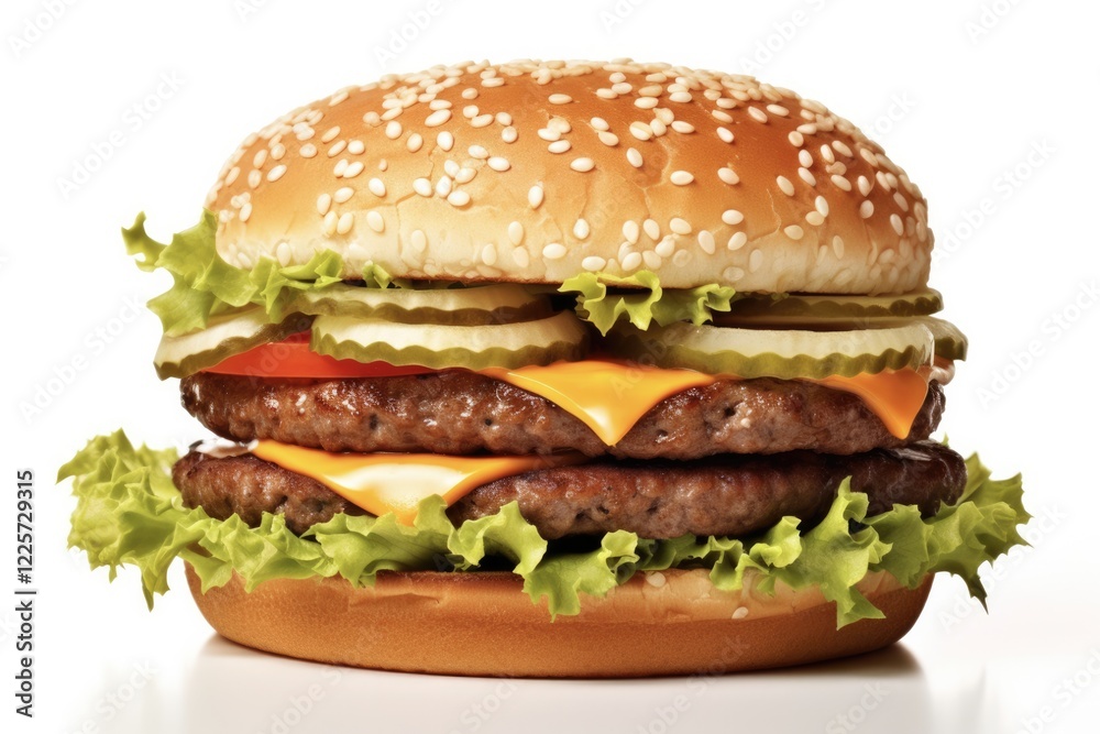 Delicious Hamberger on White Background with Cheese and Beef Meat Patties Delicious Hamberger on White Background with Cheese and Beef Meat Patties