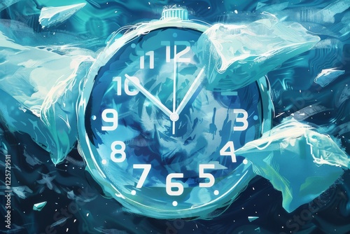 Melting ice clock in abstract fluidity photo