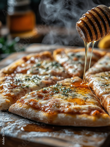 Indulging in traditional Italian pizza drizzled with hot honey