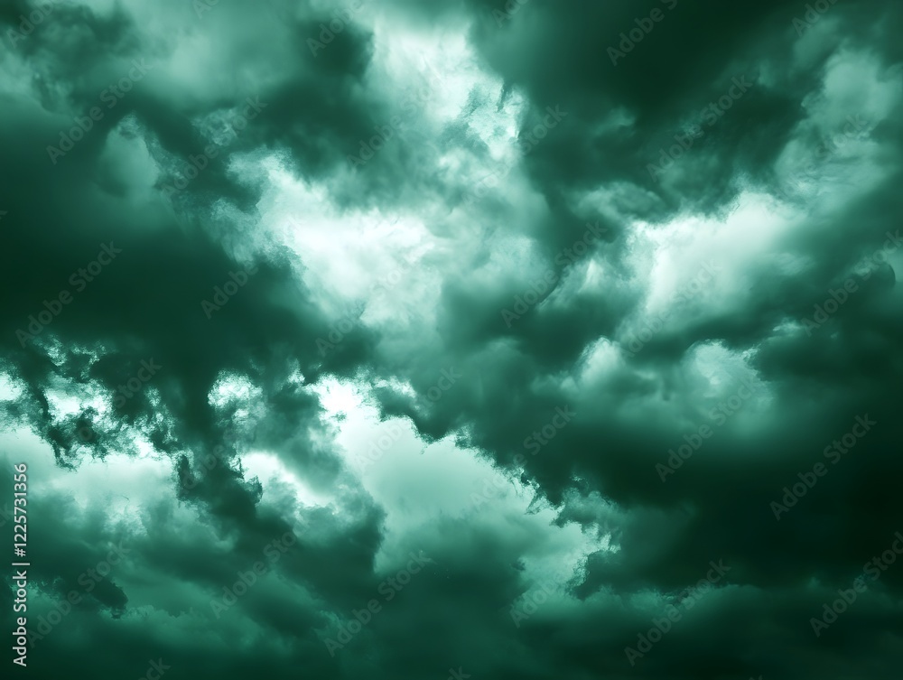 Obraz premium Dramatic Dark Green Storm Clouds Sky, AI Generated