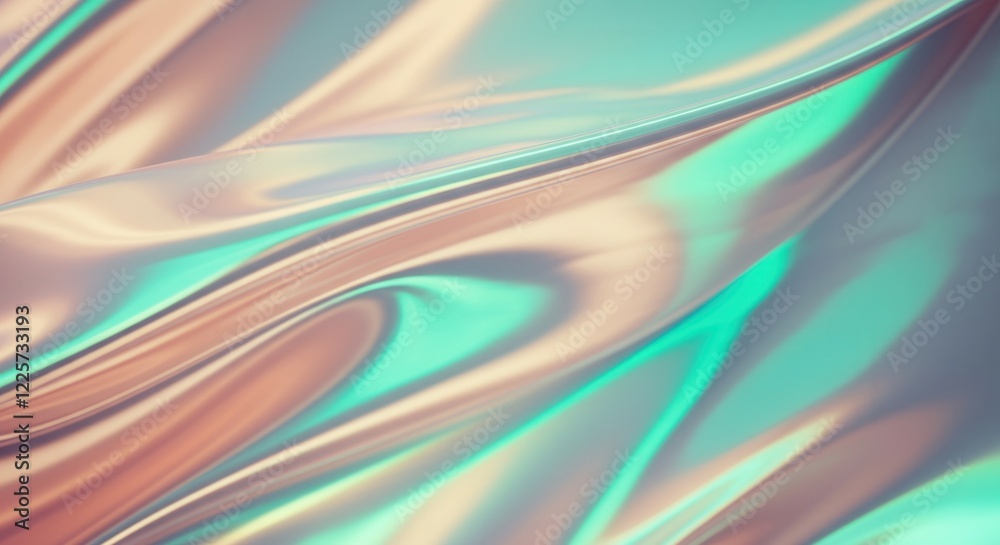Naklejka premium Iridescent abstract silk waves in aqua and peach tones