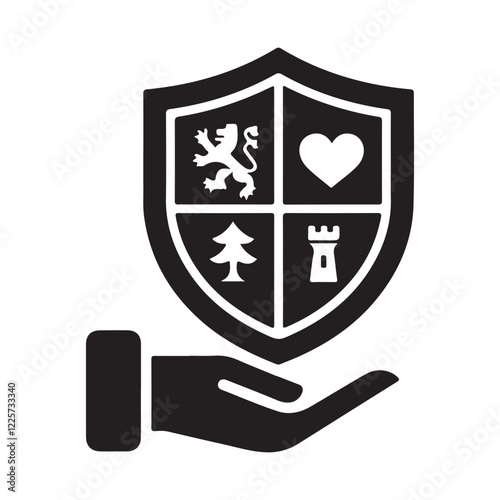 Protected by Trust and Heritage: A Hand Holding a Coat of Arms