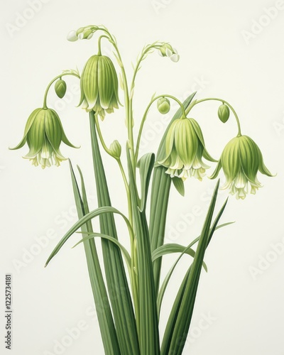 Fritillaria Spring Blooms: Thin Green Stalk and Narrow Leaves with Beautiful Flowers for Flora Season