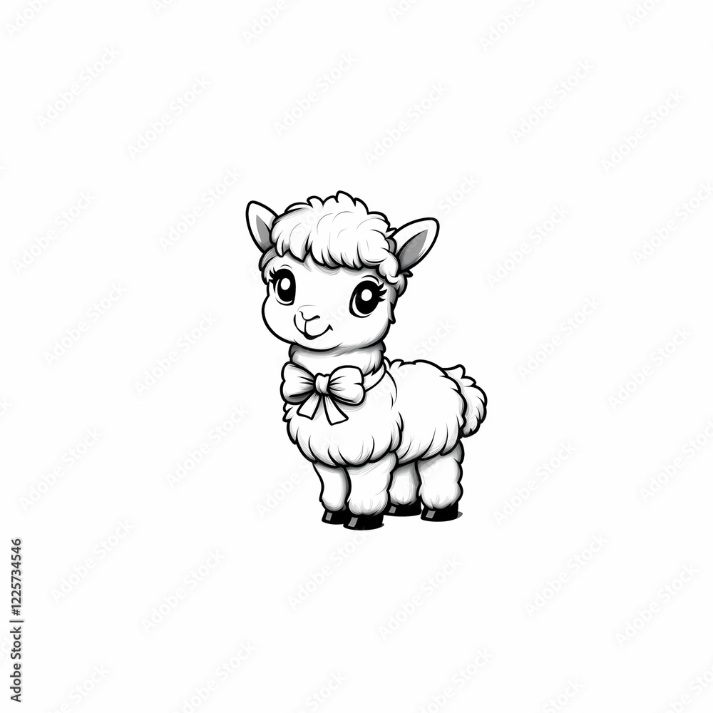 Cute and playful cartoon llama character with a bow tie. Cute and playful cartoon llama character with a bow tie.