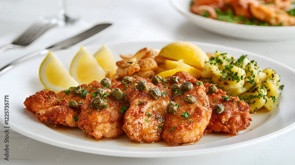 Indulge in the Elegant Charm of Zigerschnitzel: A Culinary Delight of Tender Veal Cutlets with a Golden-Brown Crust, Garnished with Zesty Lemon and Fresh Parsley Indulge in the Elegant Charm of Zigerschnitzel: A Culinary Delight of Tender Veal Cutlets with a Golden-Brown Crust, Garnished with Zesty Lemon and Fresh Parsley
