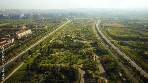 Aerial view of Youth Park Nongye Expressway Wenhua Road Campus of Henan Agricultural University and North Campus of Zhengzhou University in Jinshui District Zhengzhou City Henan Province China photo