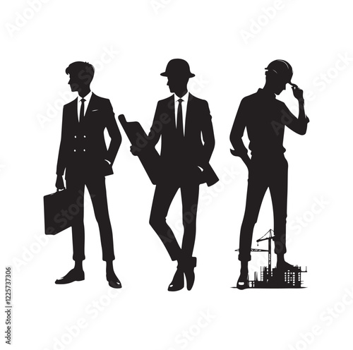 male architect pose silhouette vector illustration