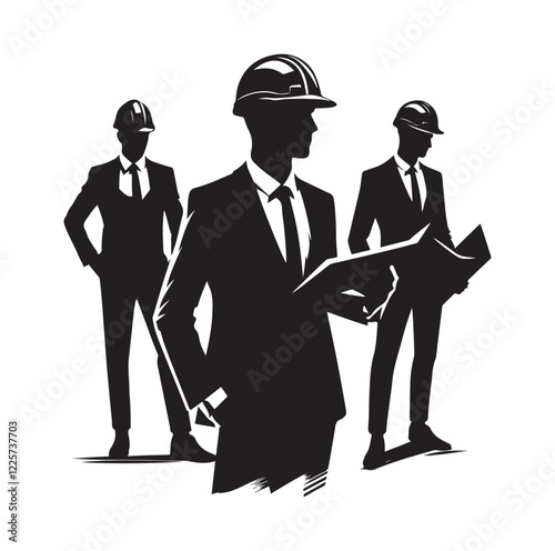 male architect pose silhouette vector illustration