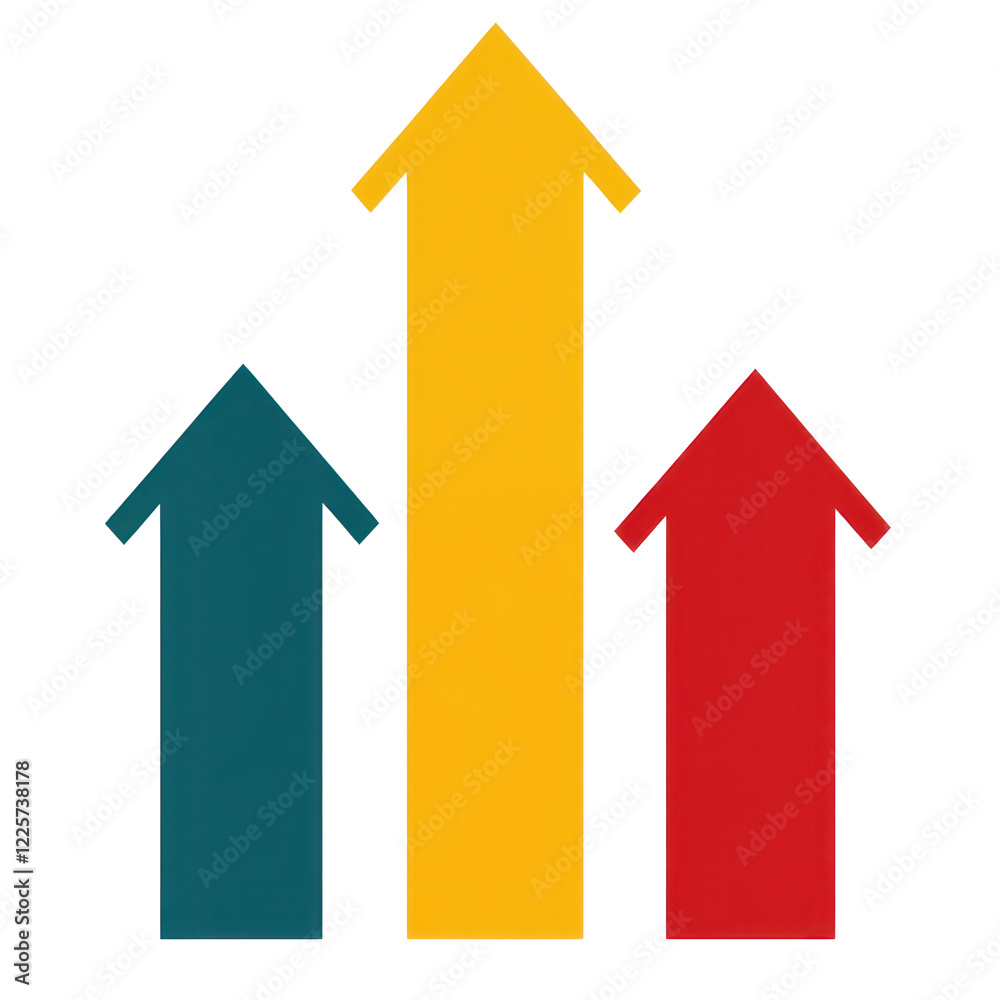 Three arrows in different colors symbolize growth and success trends, isolated on a transparent background. PNG Three arrows in different colors symbolize growth and success trends, isolated on a transparent background. PNG