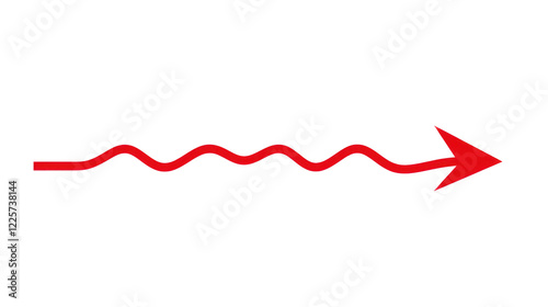 A wavy red line transitions into a pointed arrow showing direction, isolated on a transparent background. PNG