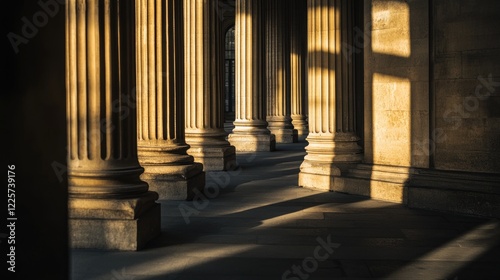 Stone Columns Illuminated by Sunlight in a Classic Architectural Setting