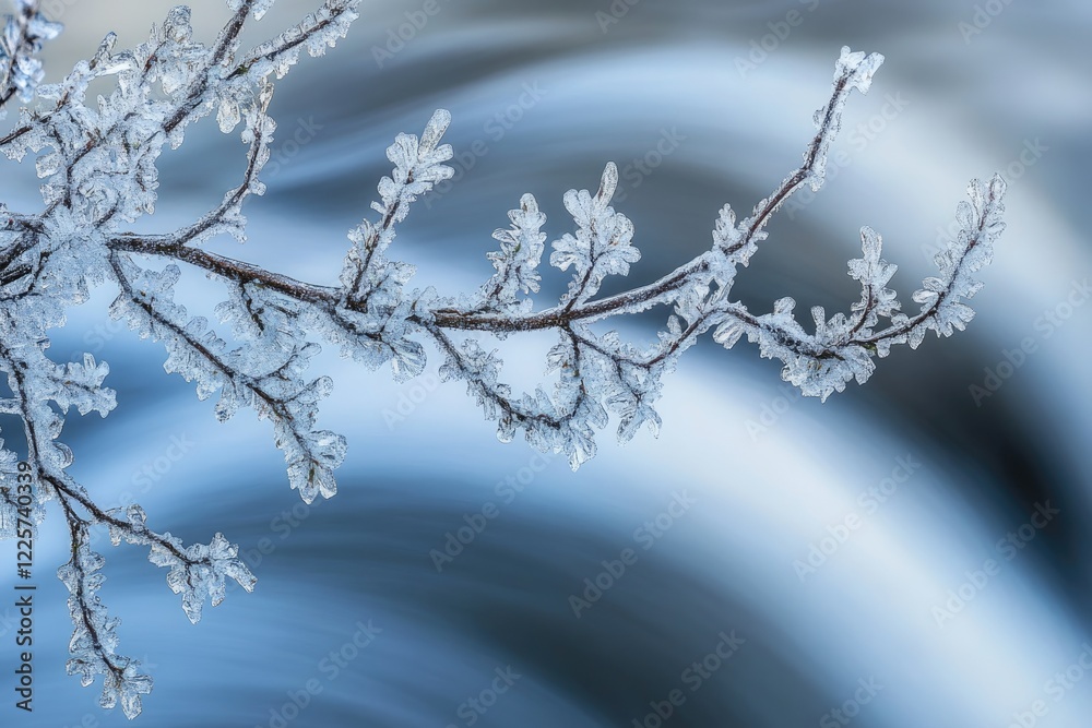 Ice crystals delicately adorn a branch, creating a stunning winter scene against a blurred background. Ice crystals delicately adorn a branch, creating a stunning winter scene against a blurred background.