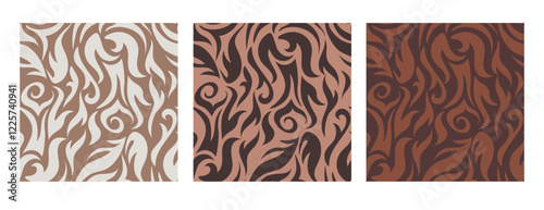 Abstract Floral Graphic Pattern Background Set in mocha mousse colors. Seamless fur wavy texture