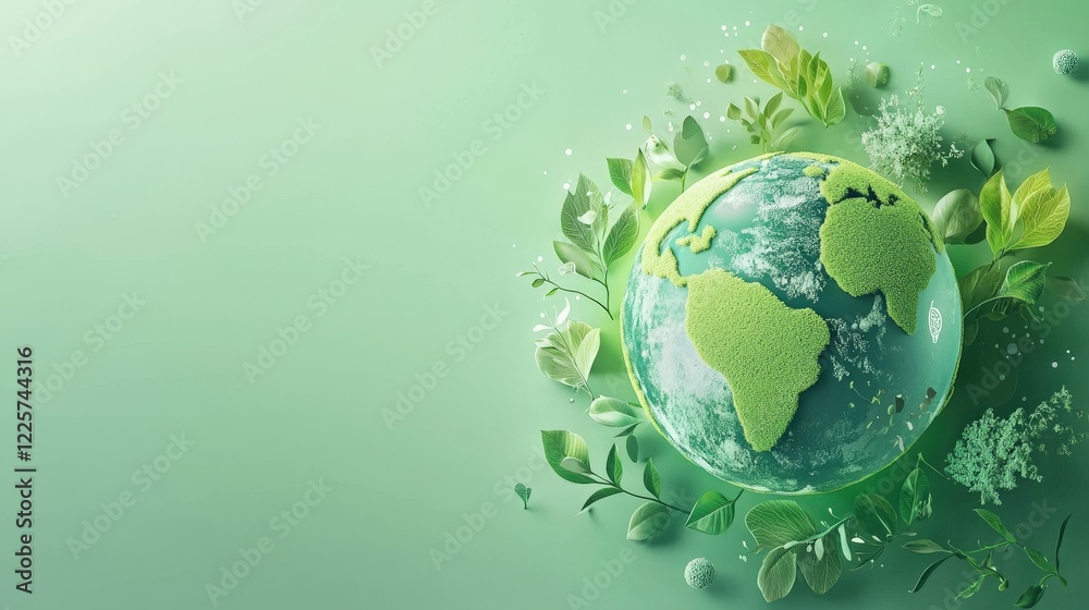 Green Earth surrounded by lush foliage, symbolizing environmental conservation. Ideal for eco-conscious campaigns and sustainability reports. Green Earth surrounded by lush foliage, symbolizing environmental conservation. Ideal for eco-conscious campaigns and sustainability reports.